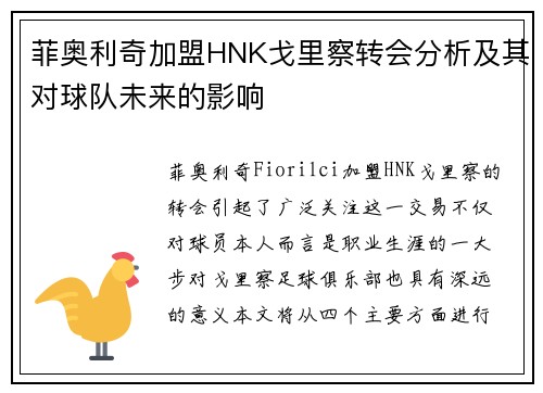 菲奥利奇加盟HNK戈里察转会分析及其对球队未来的影响